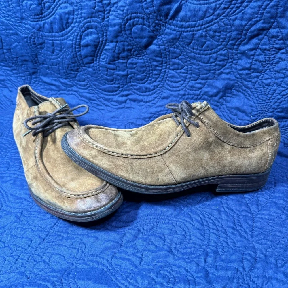 Clarks Collection Mens Tan Suede Moc Toe Lace Up Oxford Shoes Size 10.5 M